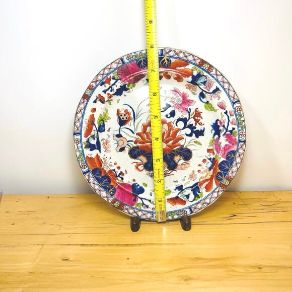 Antique 1813-1820 Masons Ironstone 8" Plate Water Lily Pattern, Signed 1/4 - 8" - Picture 7 of 9